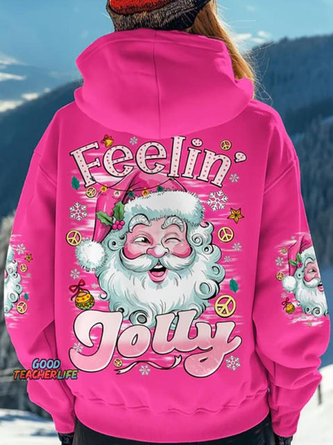 Women's Feeling Jolly Christmas All Over Print Casual Hoodie Sweatshirt