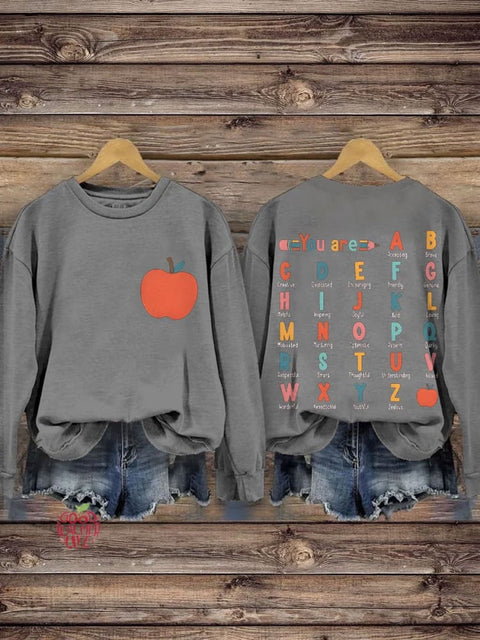 You Are Apple Teacher Casual Print Sweatshirt