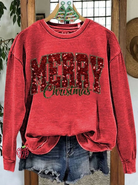 Classic Merry Christmas Contrasting Color Sweatshirt