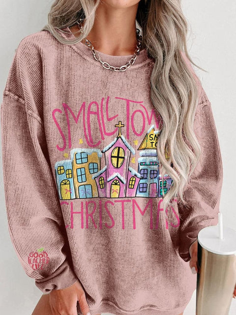 Christmas Small town christmas coquette Women's  Casual Print Corduroy Sweatshirt