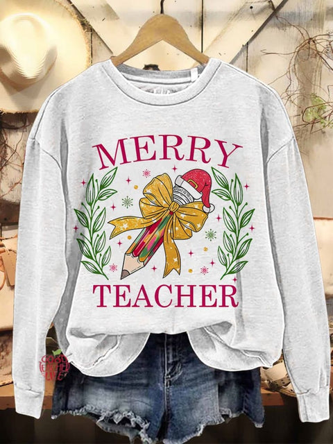 Christmas Pencil Merry Teacher Casual Sweatshirt