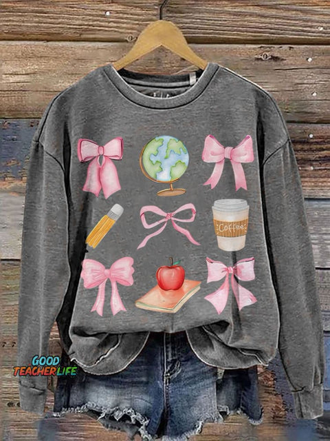Teacher Pink Bows Coquette Casual  Sweatshirt