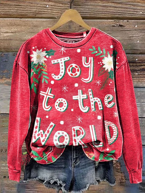 Joy to the World and Holly Christmas Art Print Casual Sweatshirt