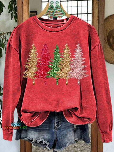 Christmas tree colorful sparkle glitter Casual  Sweatshirt