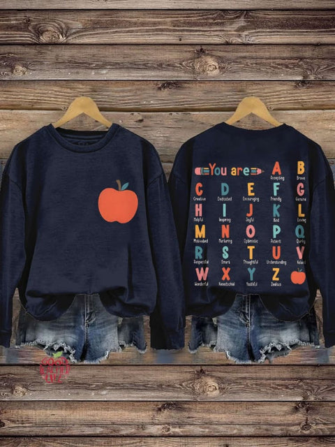 You Are Apple Teacher Casual Print Sweatshirt