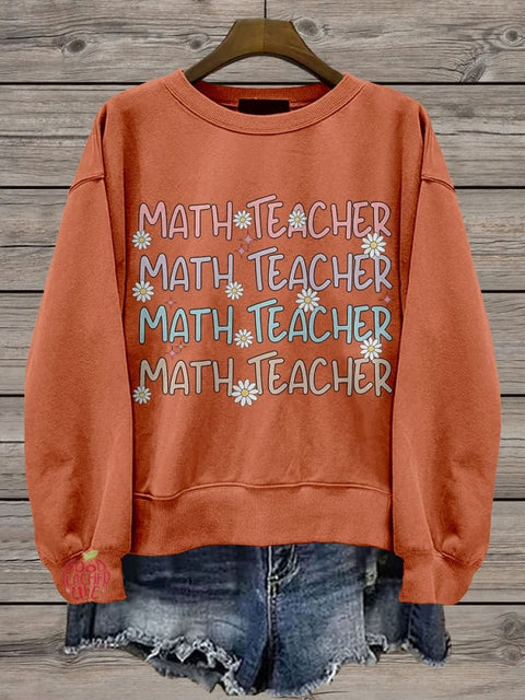 Math Teacher Casual Print Sweatshirt