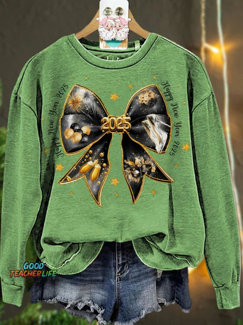 New Year Coquette Bow Gold Glitter Casual  Sweatshirt