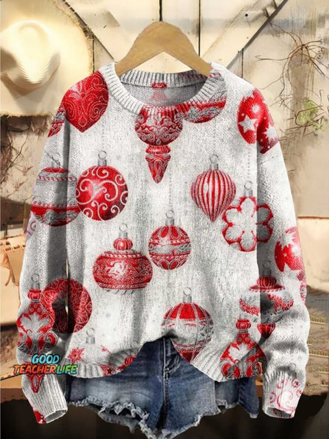 Christmas Art Print Knit Pullover Sweater