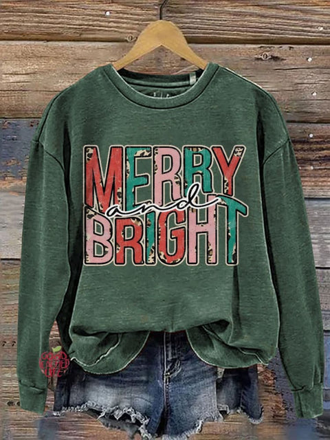 Christmas Merry Bright Retro Printed Casual Sweatshirt