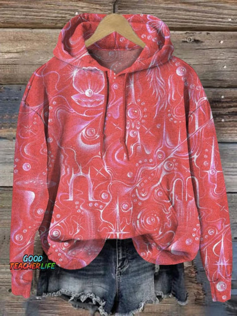 Elegant Abstract Pearl And Shell Art Printed Casual Sweatshirt