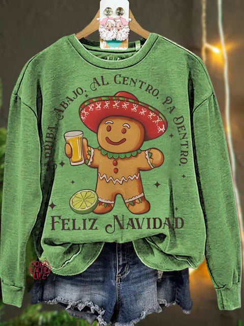 Christmas Arriba Abajo Al Centro Pa Dentro Gingerbread Casual  Sweatshirt