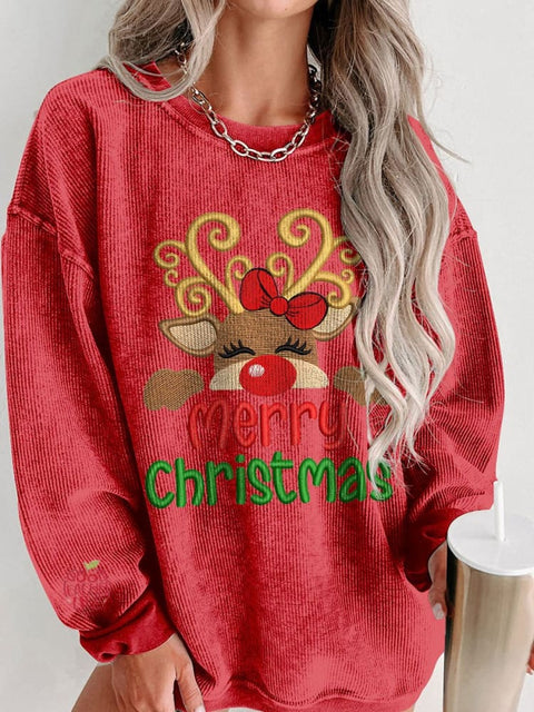 Women's Christmas Reindeer Merry Christmas Casual Print Sweatshirt