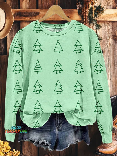 Christmas Tree Holiday Casual Print Sweatshirt