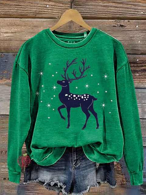 Christmas Reindeer Snowflake Print Casual Sweatshirt