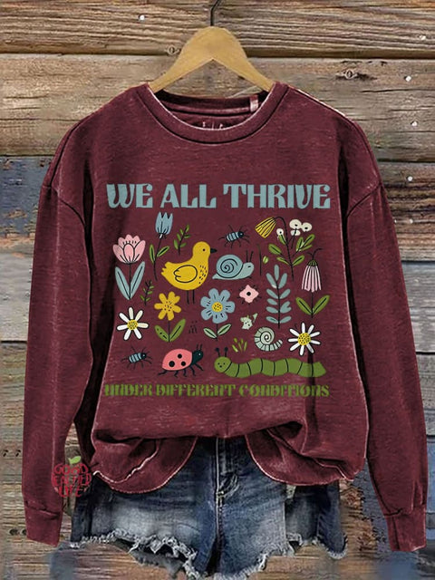 We All Therive Special Education Mental Health Casual Print Sweatshirt