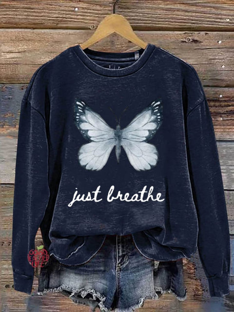 Just Breathe Art Print Pattern Casual Sweatshirt