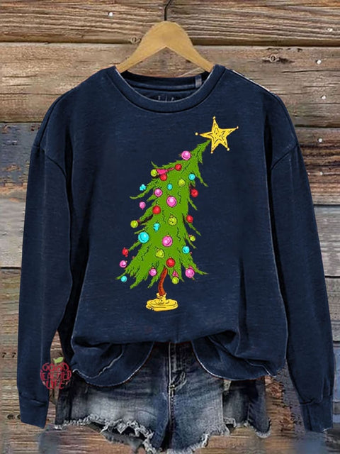 Cute Christmas Tree Print Casual Long Sleeve Sweatshirt