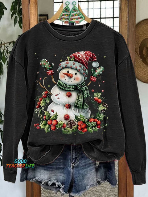 Christmas Snowman Casual Print Sweatshirt