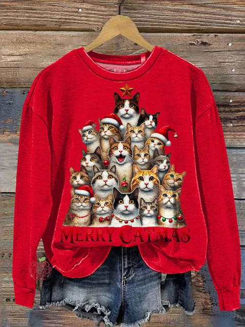 Christmas Cute Cats Art Print Casual Sweatshirt