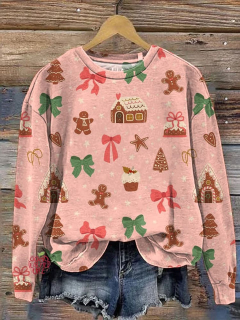 Christmas Gingerbread Man Pattern Printed Casual Sweatshirt