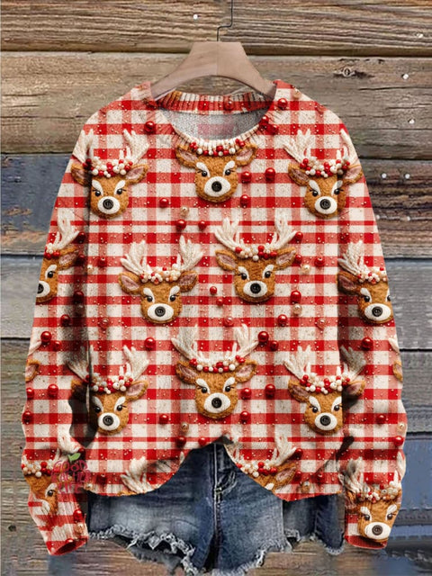 Christmas Gift Christmas Deer Art Print Knit Pullover Sweater