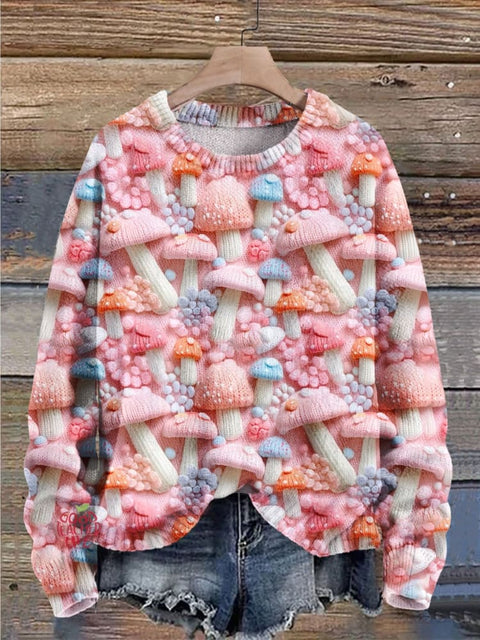 Christmas Gift Colorful Mushrooms Art Print Knit Pullover Sweater