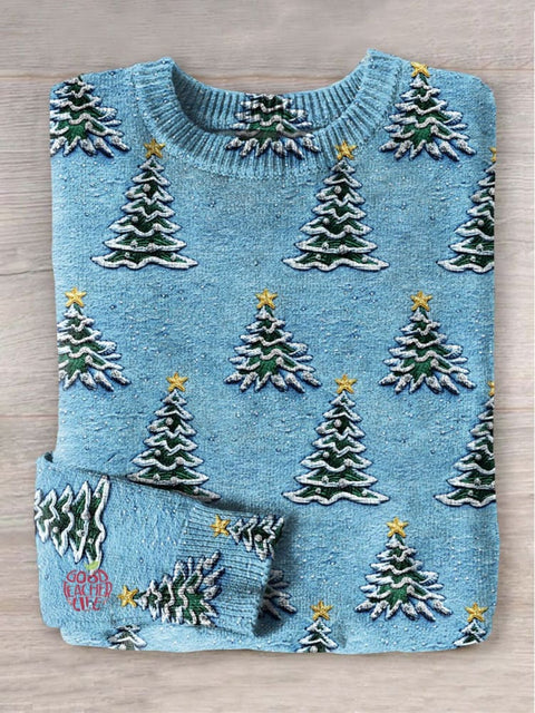 Christmas Tree Winter Art Print Knit Pullover Sweater