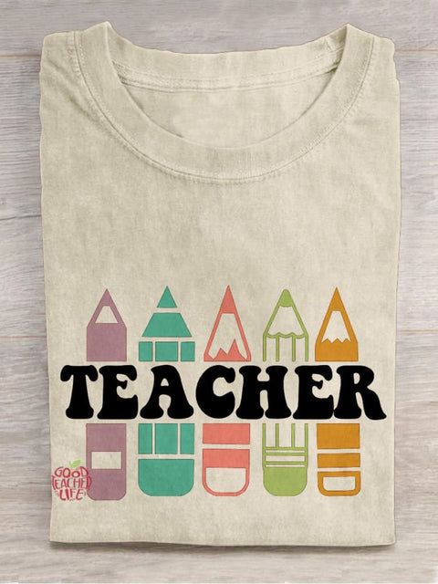 Teacher Casual Print T-shirt