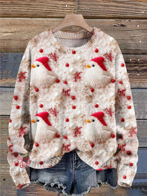 Christmas Gift Christmas Bird Art Print Knit Pullover Sweater