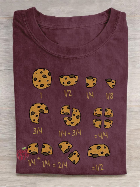 Cookie Fractional Numbers Math Teacher Casual Print T-shirt