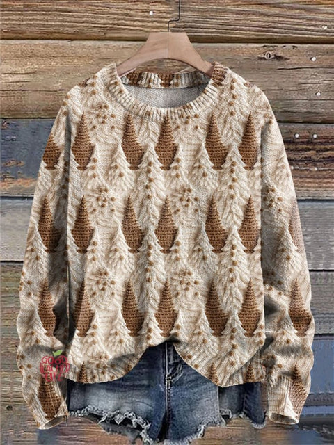 Pine Trees Fir Trees Spruce Trees Boho Christmas Print Knit Pullover Sweater