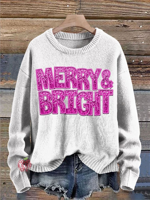 Christmas Merry&Bright Print Knit Pullover Sweater