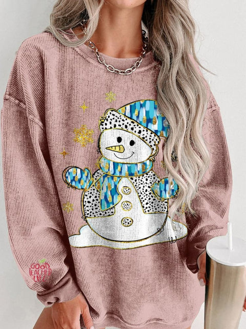 Colorful Glitter Christmas Snowman Print Women's Casual Sweatshirt