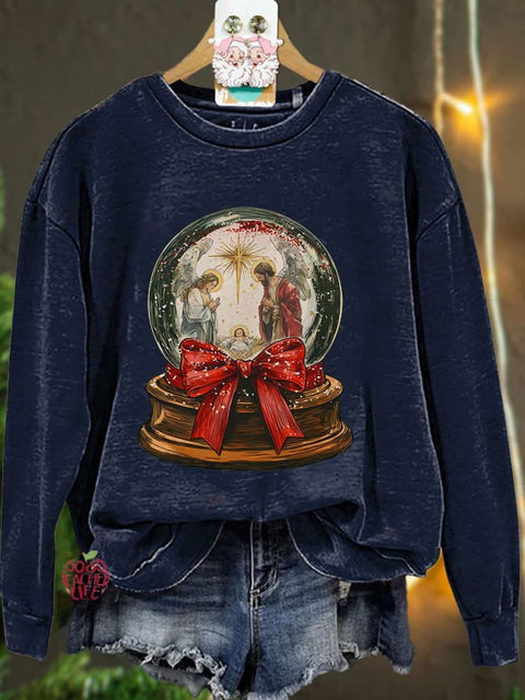 Jesus Christmas Bow Glitter Casual Sweatshirt