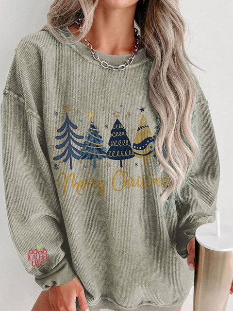 Women's Christmas Snowflake Casual Print Corduroy Sweatshirt