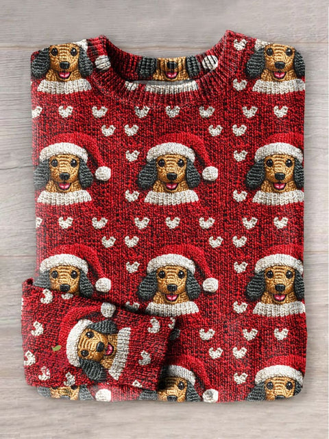 Dachshund Dog lover Christmas 3D Art Print Knit Pullover Sweater