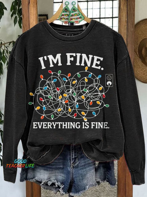Merry Christmas I'm Fine Christmas Lights Casual Print Sweatshirt