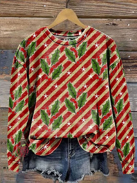 Christmas Holly Art Print Casual Sweatshirt