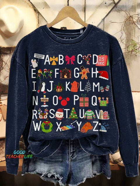 Christmas Alphabet Casual Print Sweatshirt