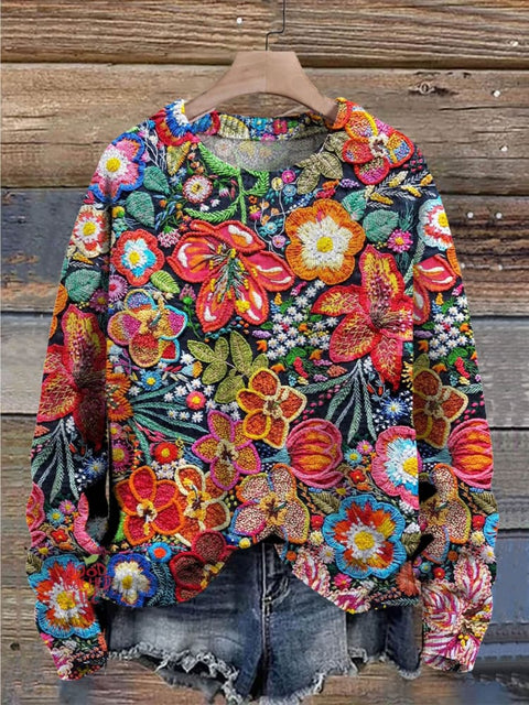 Christmas Floral Decorations Art Print Casual Knit Pullover Sweater