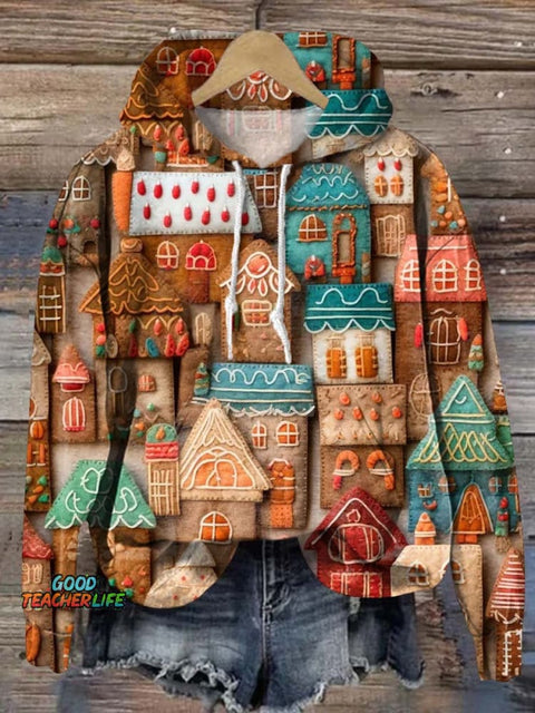 Cute Christmas House Art Print Casual Sweatshirt