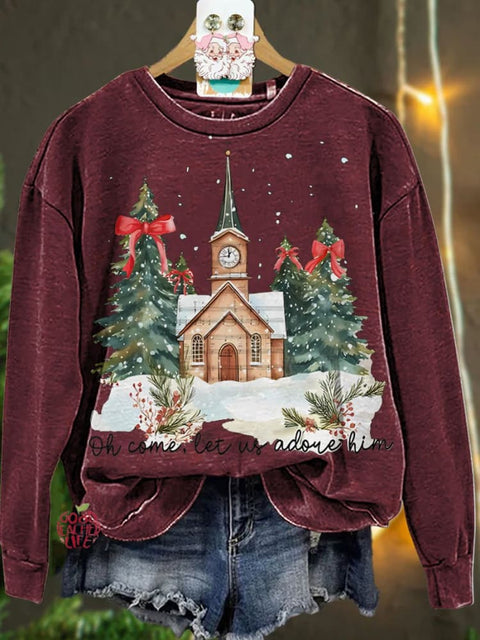 Christmas Oh Come Let Us Adore Him Jesus  Casual  Sweatshirt