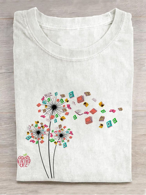 Dandelion Books Reading Lover Casual Print T-shirt