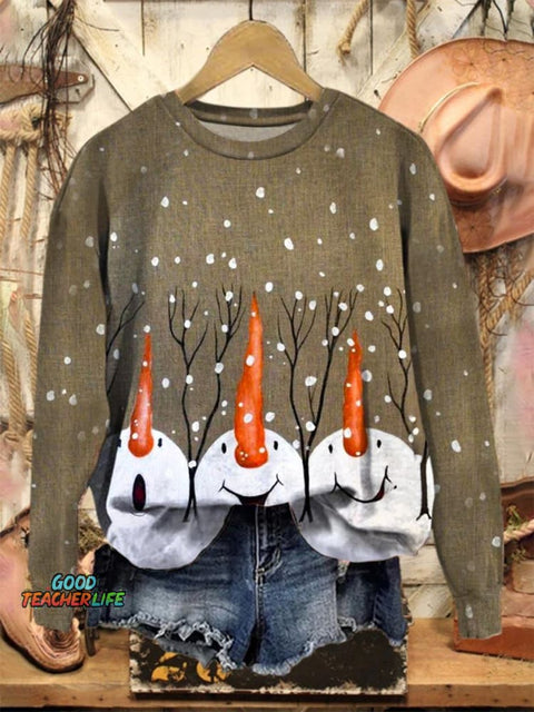 Lovely Christmas Snowman Art Print Casual Sweatshirt