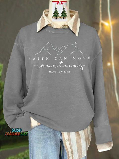 Faith Can Move Mountains Print Casual Sweatshirt
