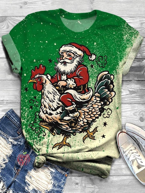 Chicken Christmas Print T-shirt