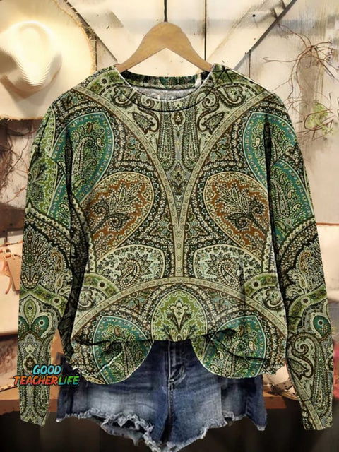 Retro Ethnic Pattern Casual Sweatshirt