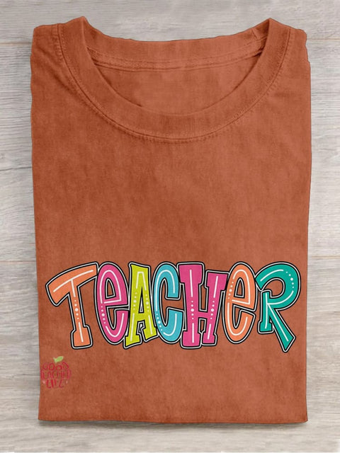 Teacher Colorful Casual Print T-shirt