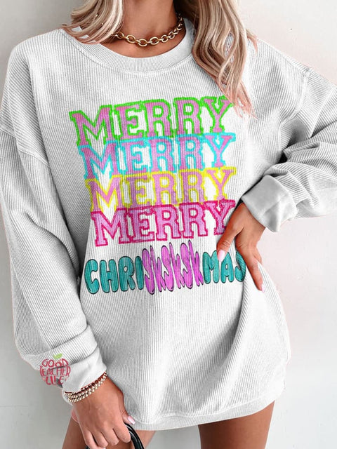 Women's Merry Merry Chriskskmas Casual Print Sweatshirt