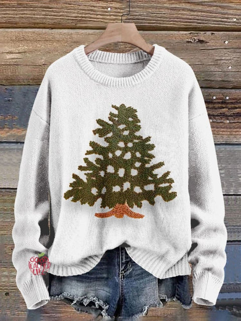 Christmas Tree Print Knit Pullover Sweater